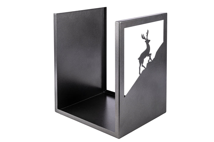 Porta Legna Sagomato Cervo 40,5x35,5x50 cm in Ferro Verniciato Grigio Martellato