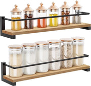 Set di 2 mensole per erbe, fissaggio alla parete per cucina, contenitore per erbe, organizzatore, appeso, in legno di abete, mensole per cucina, legno per porta armadio, contenitori per erbe, vetrini per erbe, erbe in vasetti, legno di abete, 40 x 9 cm