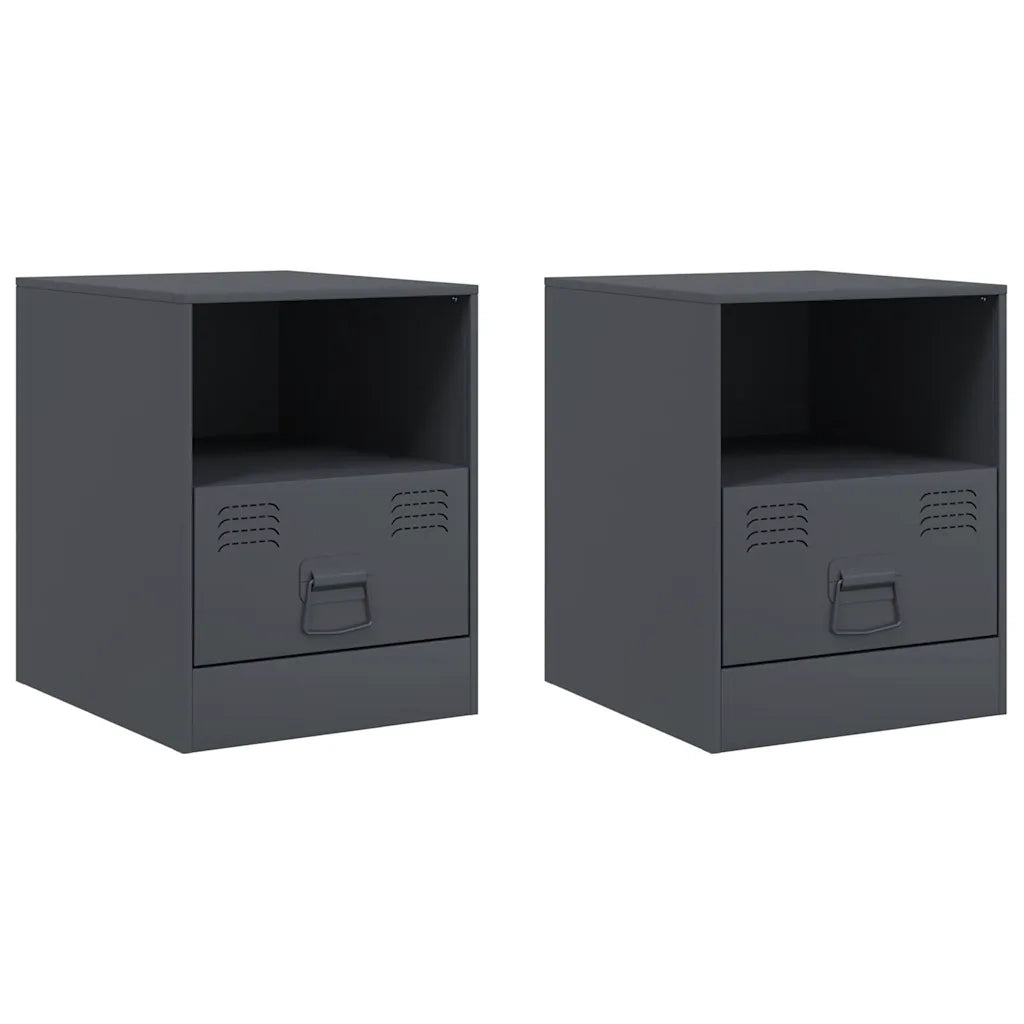 Set di 2 Comodini | Armadio da Notte | Mobiletto da notte Antracite 34,5x39x44 cm in Acciaio
