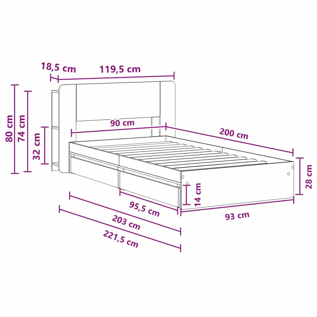 Telaio del letto con storage Rovere Fumo 90 x 200 cm 3433554