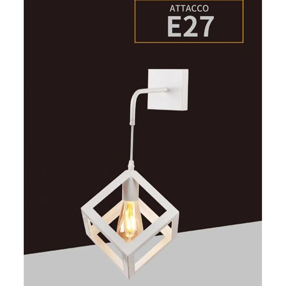 Trade Shop - Applique Da Parete Pendente A Forma Di Cubo 3d Stile Minimal Portalampada Attacco E27 Aq52 - Bianco