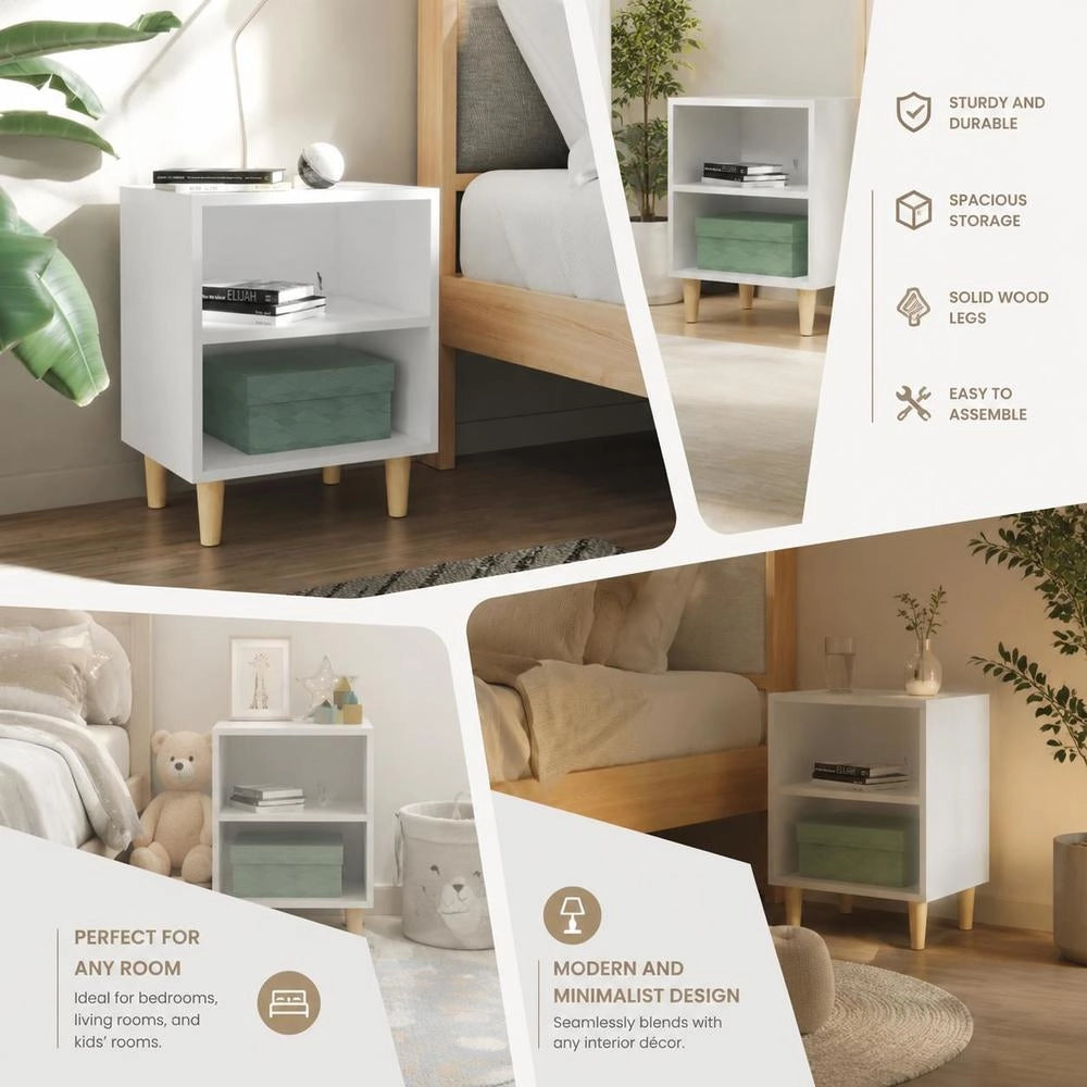 Bedside Table With Solid Wood Legs White 40x30x50 Cm