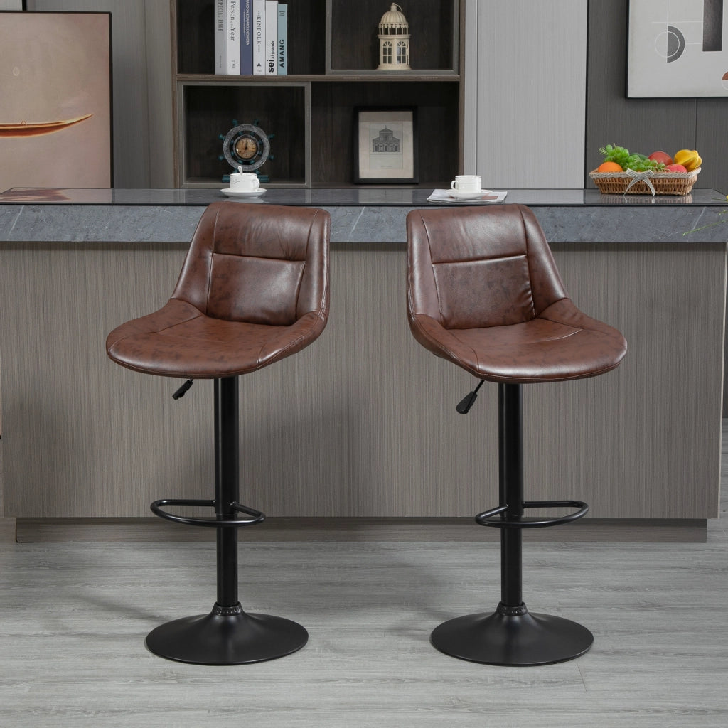 Sgabello da Bar Regolabile Girevole ¨C Xylo ¨C Rivestimento Similpelle Marrone Effetto Vintage con Poggiapiedi