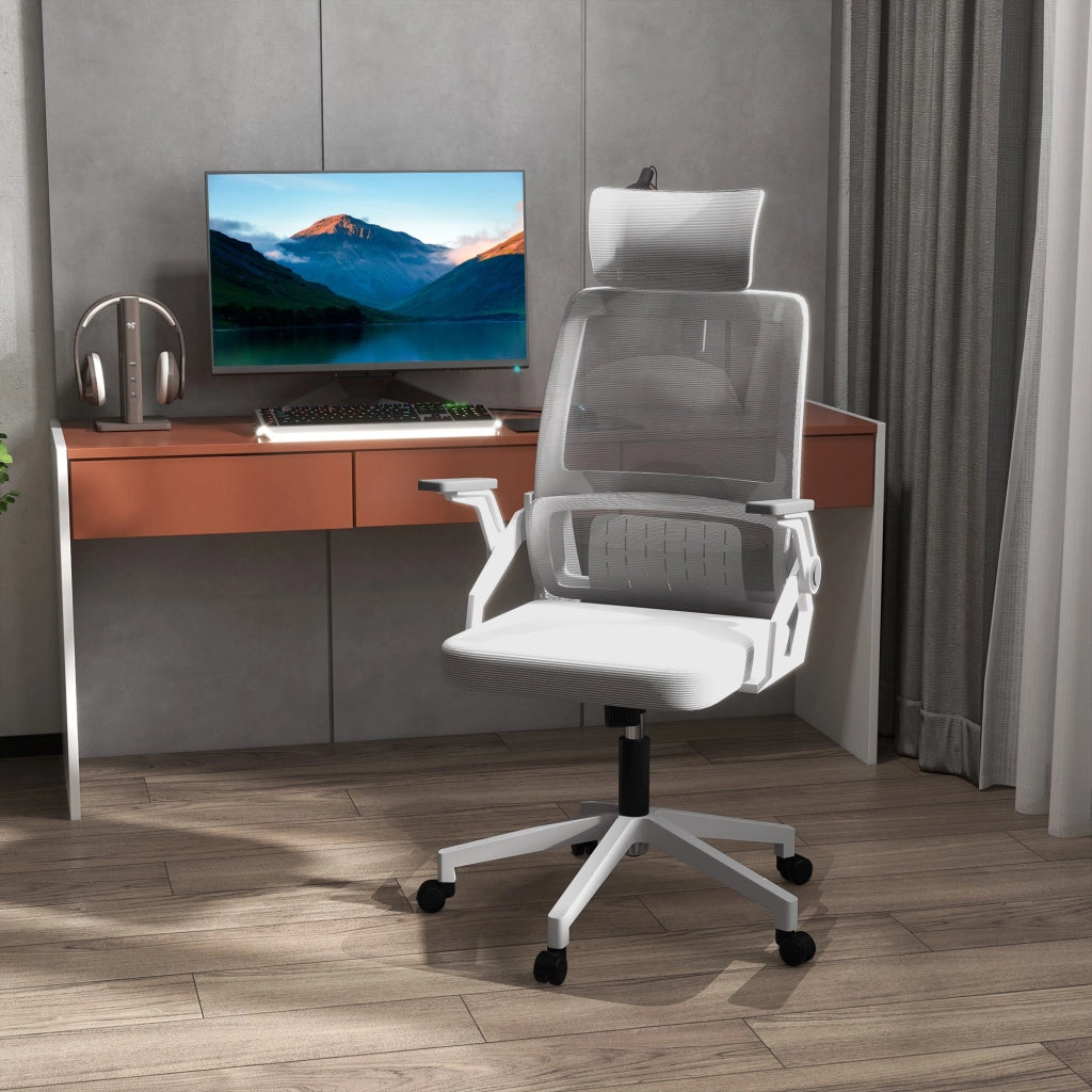 Sedia da ufficio in rete girevole con schienale e altezza regolabile ¨C zephmum ¨C grigio 60x61x104,5-121,5 cm