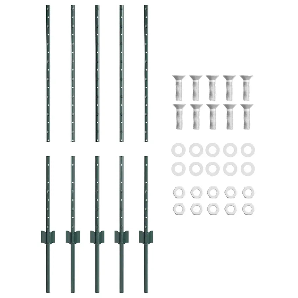 Palo della recinzione 5 pcs Verde 140 cm Acciaio 42006264