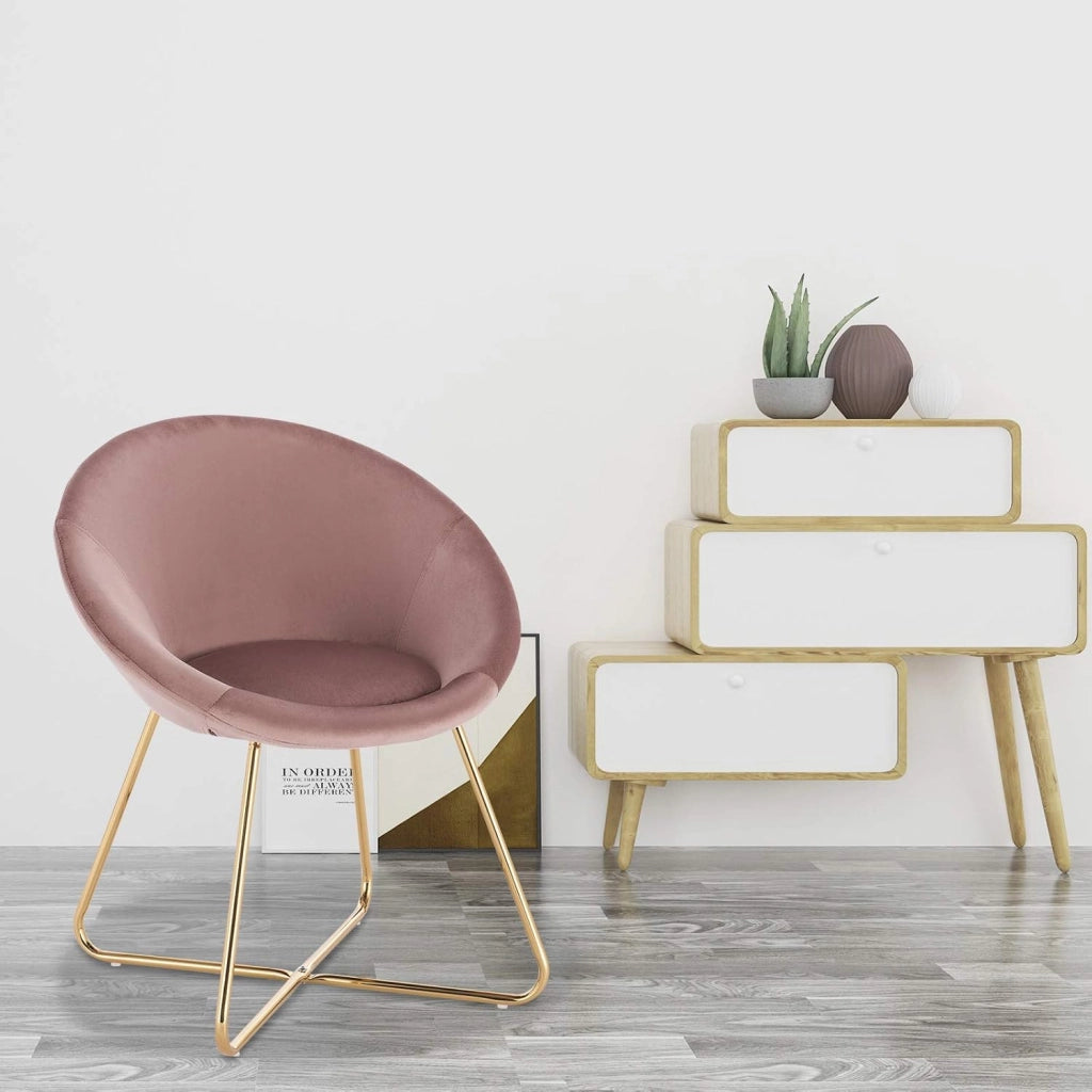 1x Sedie sala da pranzo Sedie cucina moderne poltrona, Adatte per Sala pranzo Soggiorno, Camera da Letto, Schienale, Tessuto di velluto, Oro Metallo, Rosa BH217rs-1