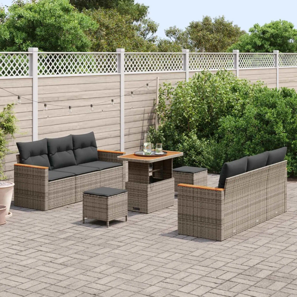 Set Divano da Giardino 9 pcs Grigio polyrattan 3362873