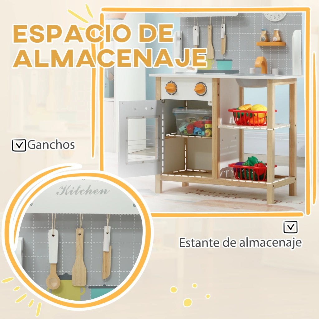 Casetta Cucina Bambini in Legno con Accessori Grigio ¨C Zephmum ¨C 90x40x100 cm