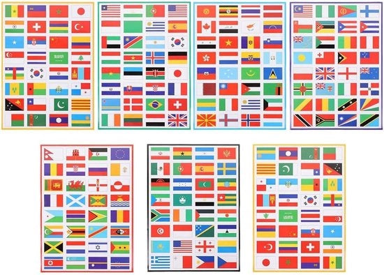 7 Fogli di Sticker per Bandiera Nazionale - Sticker per Decorazione - Sticker per Bandiera del Mondo - Decorazione per Mondiali e Olimpiadi