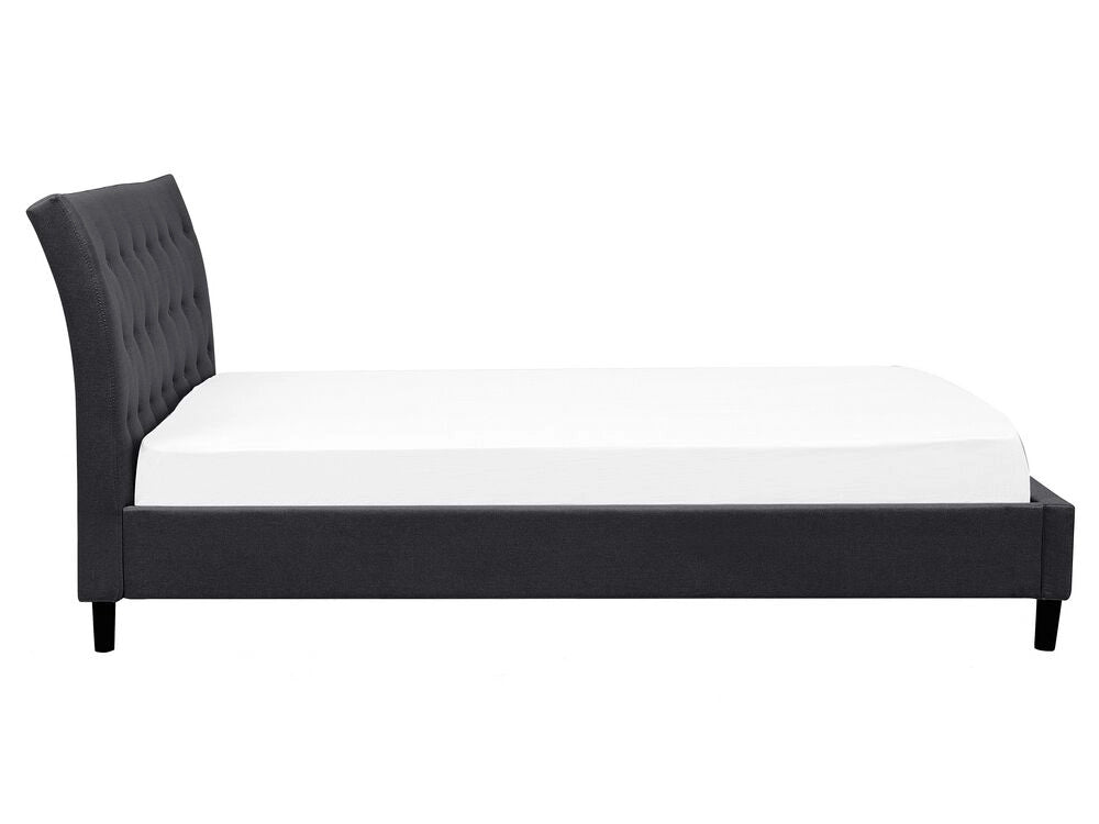 Letto a doghe Tessuto in poliestere grigio scuro Gambe in legno imbottite Testiera capitonné 160 x 200 cm Design moderno