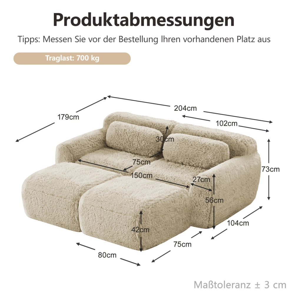 Divano modulare senza struttura in tessuto peluche; khaki chiaro