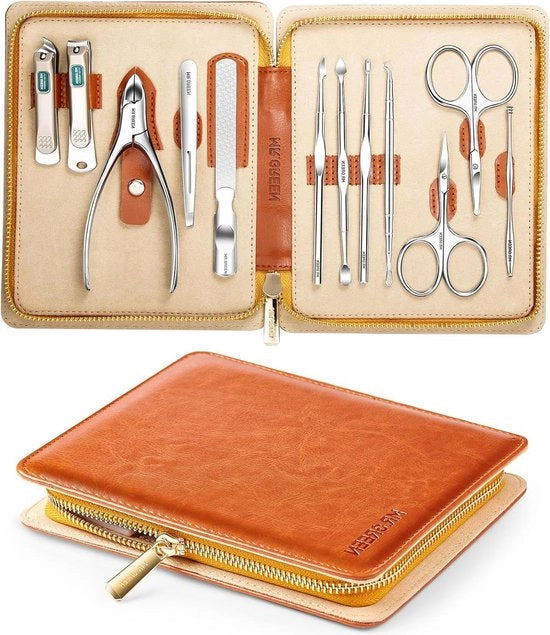 Kit per manicure - Kit per manicure con forbici da unghie in acciaio inossidabile, taglierino professionale per manicure e pedicure, kit di cura per unghie in pelle di cuoio.