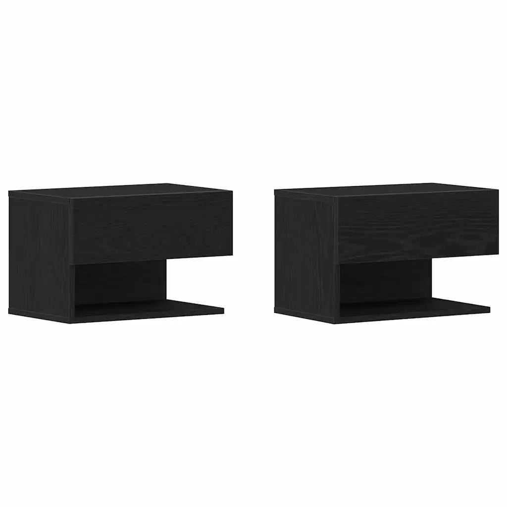 Set di 2 Comodini | Armadio da Notte | Mobiletto da notte con cassetto Rovere Nero 46 x 30 x 30 cm