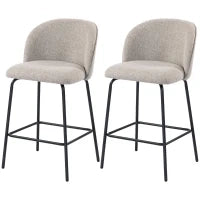 Set 2 Sgabelli da Bar con Schienale e Poggiapiedi, Rivestimento in Tessuto e Gambe in Acciaio, Grigio