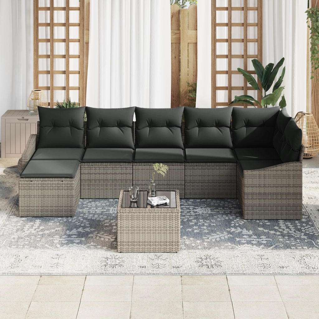 Set da Pranzo da Giardino da 7 Pezzi con Cuscini Rattan Polietilene Nero