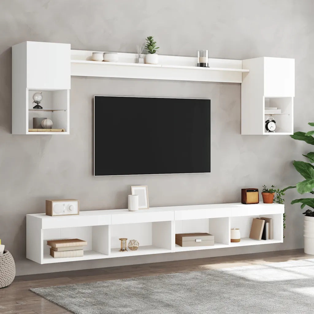 Mobili TV a Muro con LED 6pz Bianchi in Legno Multistrato 3216686