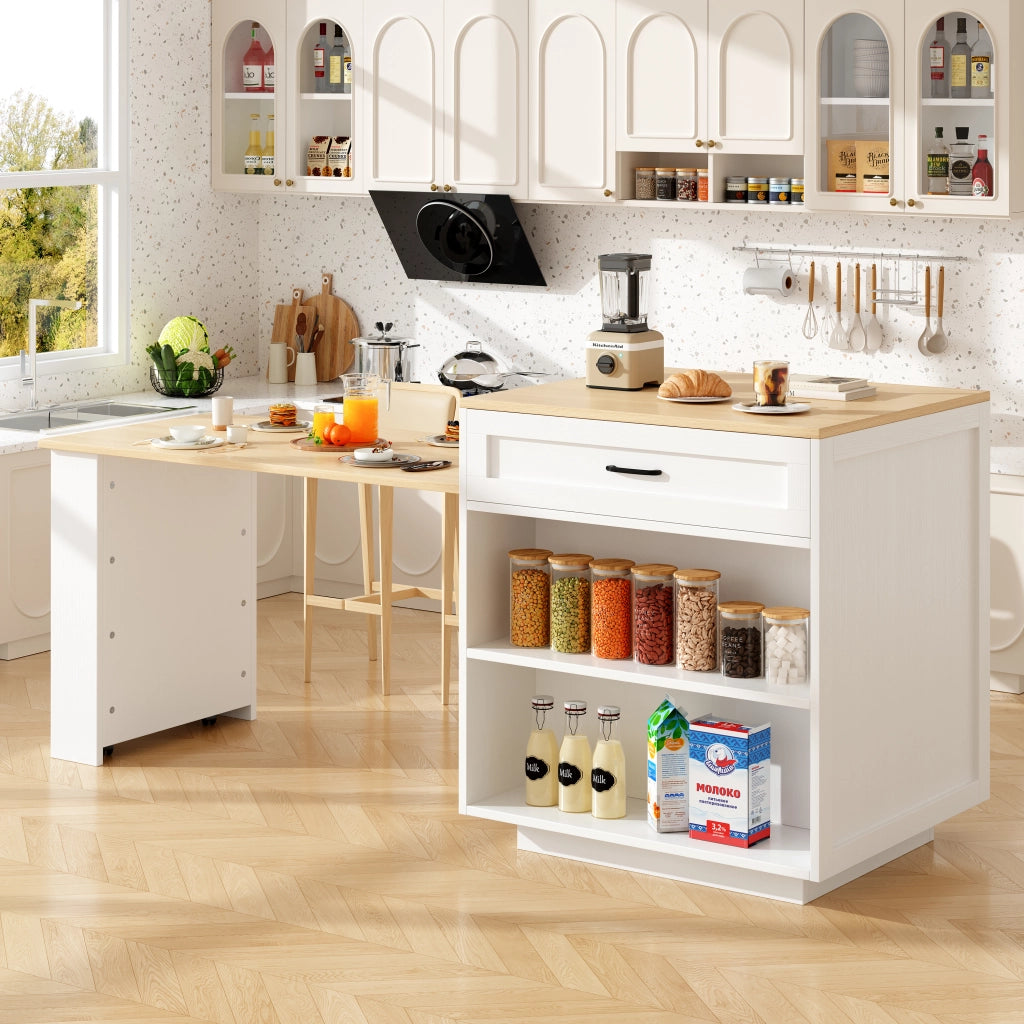 Tavolo estensibile con 1 cassetto; 2 vani chiusi; 2 nicchie aperte e ruote; per cucina e soggiorno; 133 × 70 × 93;5 cm