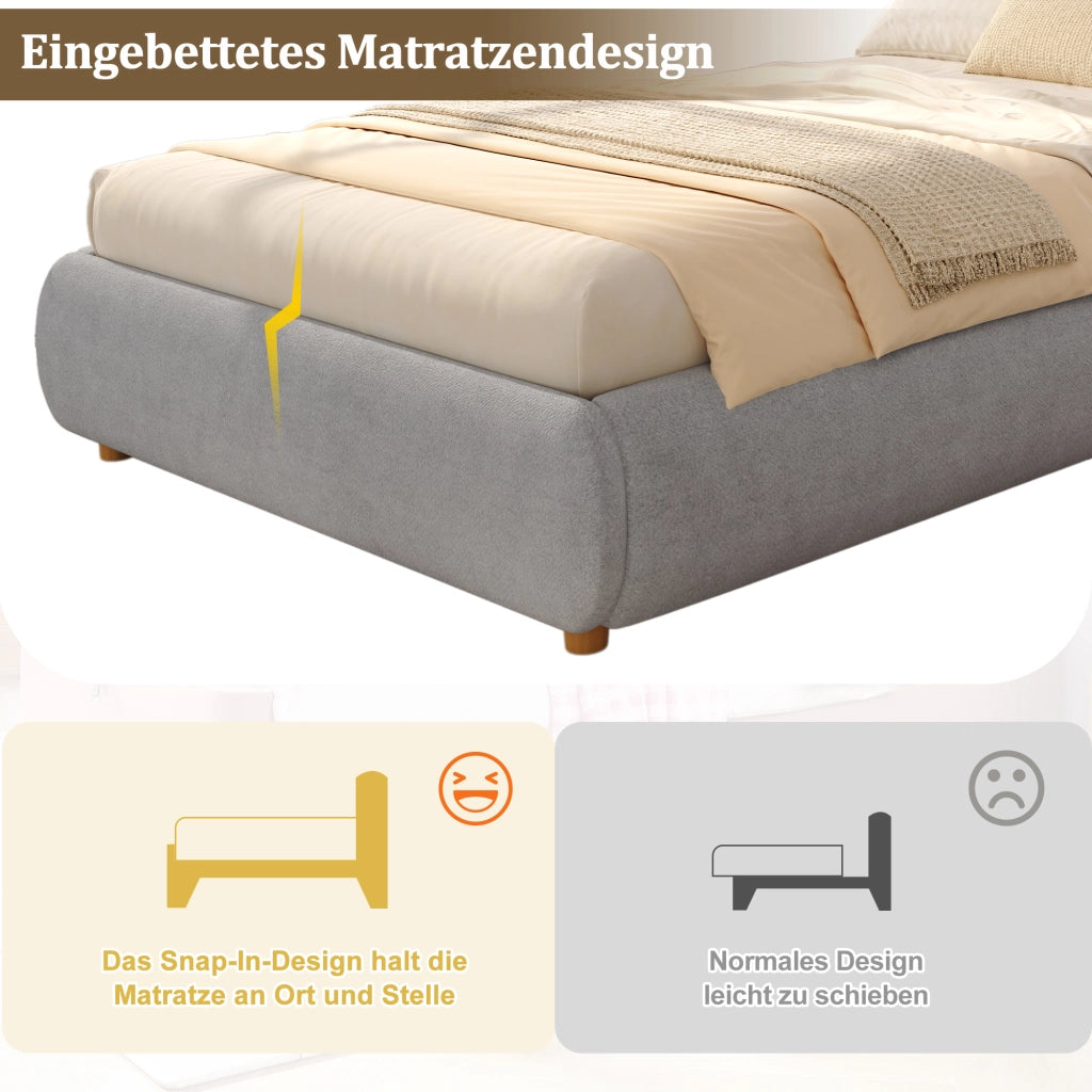 LETTO Imbottito per bambini 90 x 200 cm in lino grigio con rete a doghe e contenitore