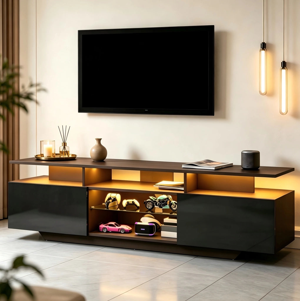 Mobile TV 160x40x45 cm con luci LED controllate da app; MDF; nero