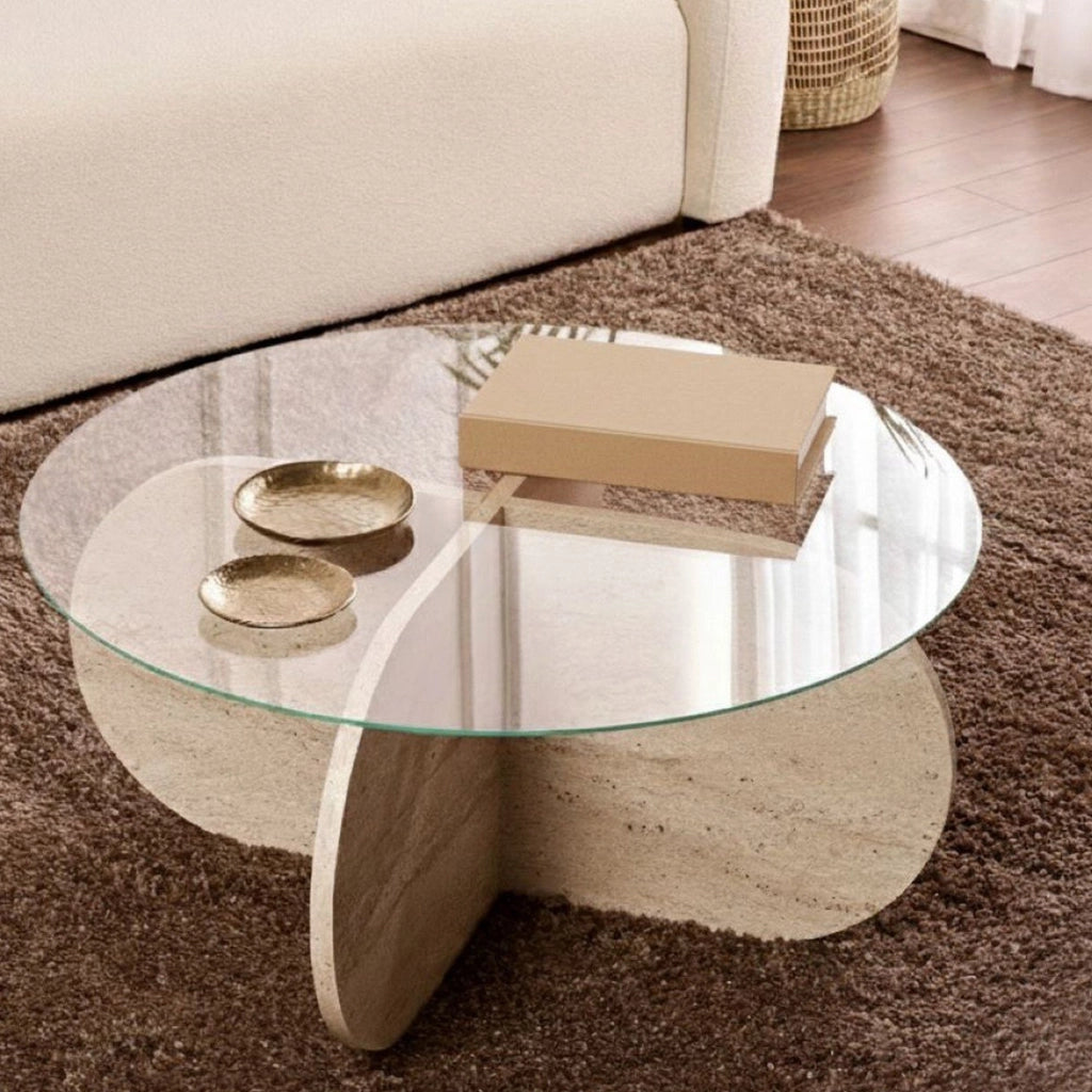 Cugnoli, Tavolino da Salotto Forma Rotondo, 75x75x35h cm Bianco Marmo