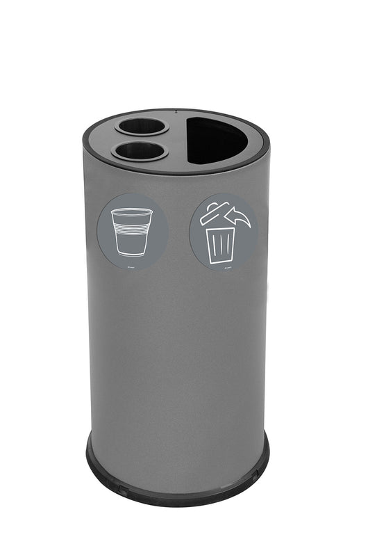 Pattumiera a Bidone per Raccolta Differenziata Ø35x72 cm 2 Scomparti Tubolari e 1 Scomparto da 35 L in Acciaio