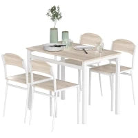 Set da Pranzo da 5 Pezzi con 1 Tavolo Rettangolare e 4 Sedie, in Metallo e MDF, Grigio e Bianco