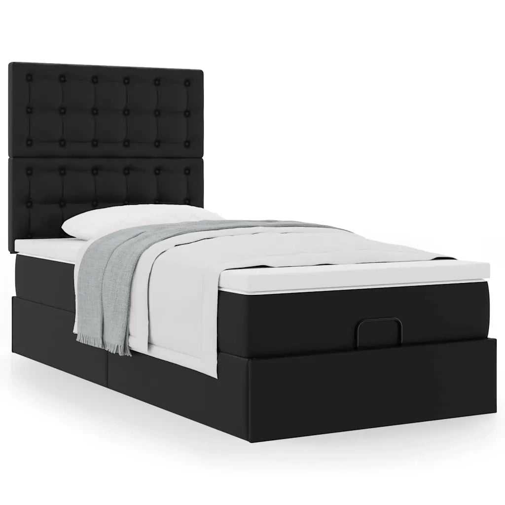 Letto Pouf con Materasso Nero 90x190 cm Similpelle 3312976