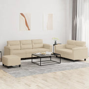 Set Divani 3 pz con Cuscini Crema in Tessuto Microfibra 3202348