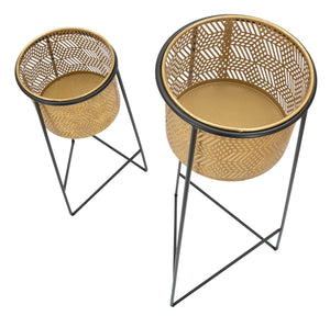 Porta Vasi Coppia Exy Ø37x76-27x51 cm in Ferro Oro e Nero