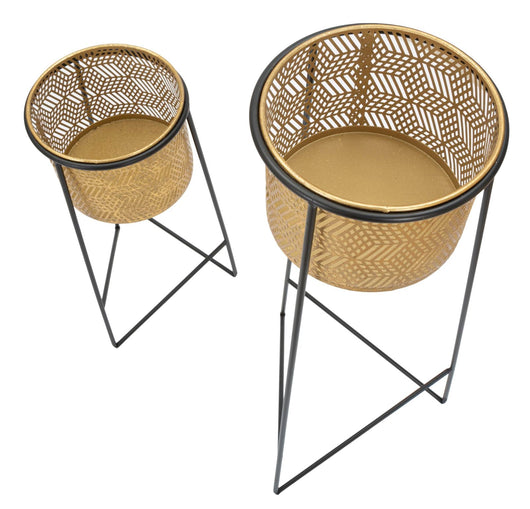 Porta Vasi Coppia Exy Ø37x76-27x51 cm in Ferro Oro e Nero