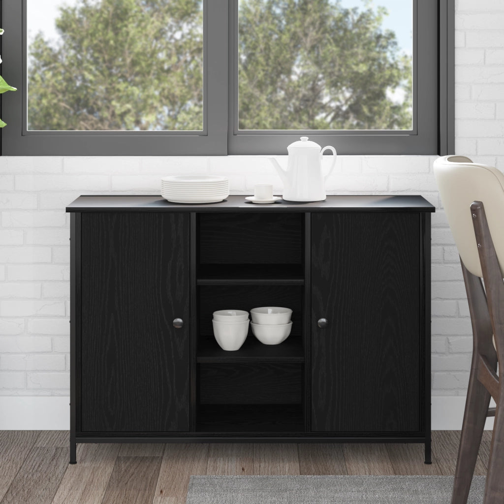 Credenza Rovere Nero 100x35x70 cm Legno Ingegnerizzato e Acciaio