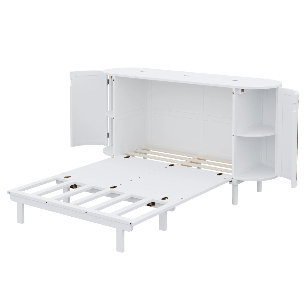 Wall Bed;140x200 cm;featuring storage;rattan design;slatted frame;white