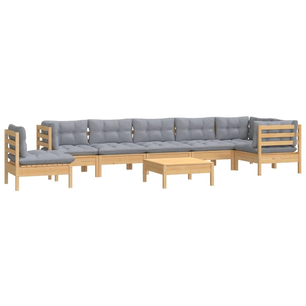 Set di mobili da giardino per esterni 9 pezzi con cuscini grigio legno di pino massiccio 02_0017990