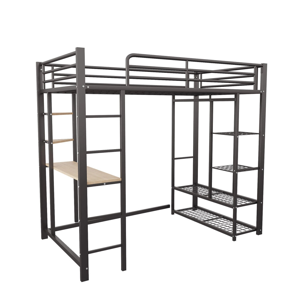 Letto a soppalco 90x200 cm multifunzionale con scrivania; armadio laterale e scala nero