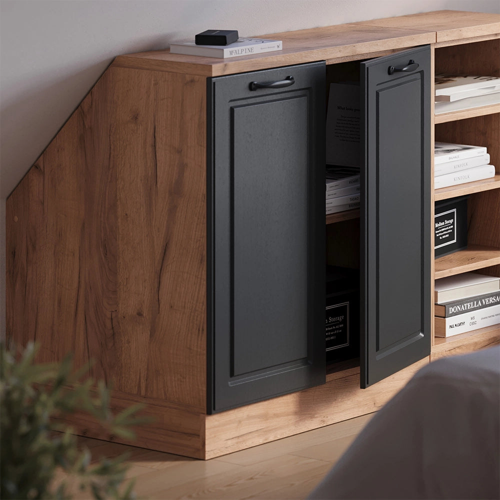 Mobile cucina sottotetto R-Line Antracite rustico/Rovere dorato 80 cm con 2 porte, carcassa 60 cm profondità Vicco