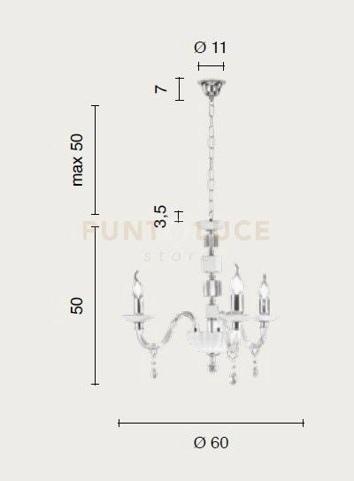 LAMPADARIO LIVIA 3 LUCI FUME'- TRASPARENTE E CROMO ATTACCO E14 D.60CM