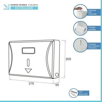 Distributore salviette piegate Z-V capienza 200 in ABS bianco