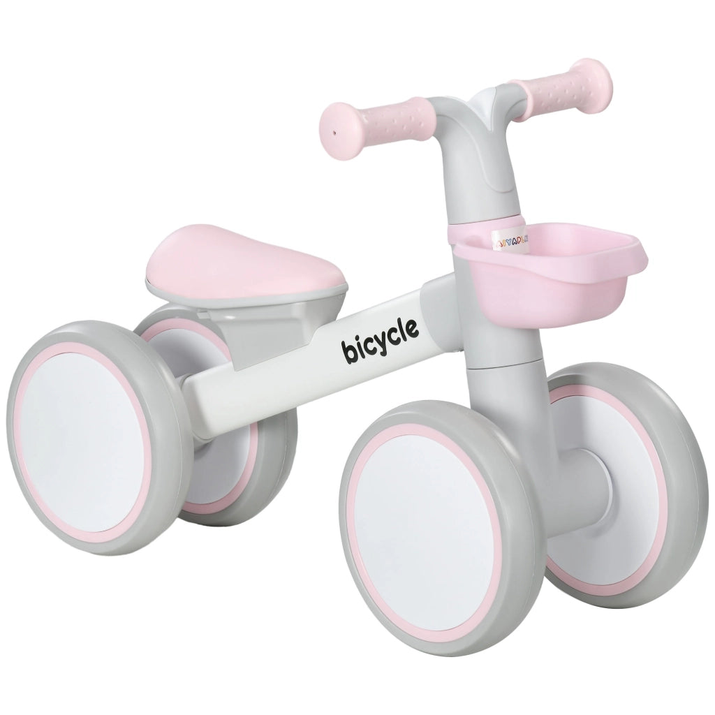 Bicicletta Senza Pedali Bambini 4 Ruote ¨C Zephmum ¨C Grigio Bianco Rosa 1-3 Anni