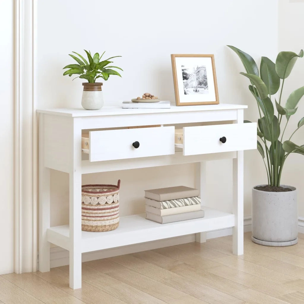Tavolo Consolle Bianco 100x35x75 cm in Legno Massello di Pino cod mxl 12069