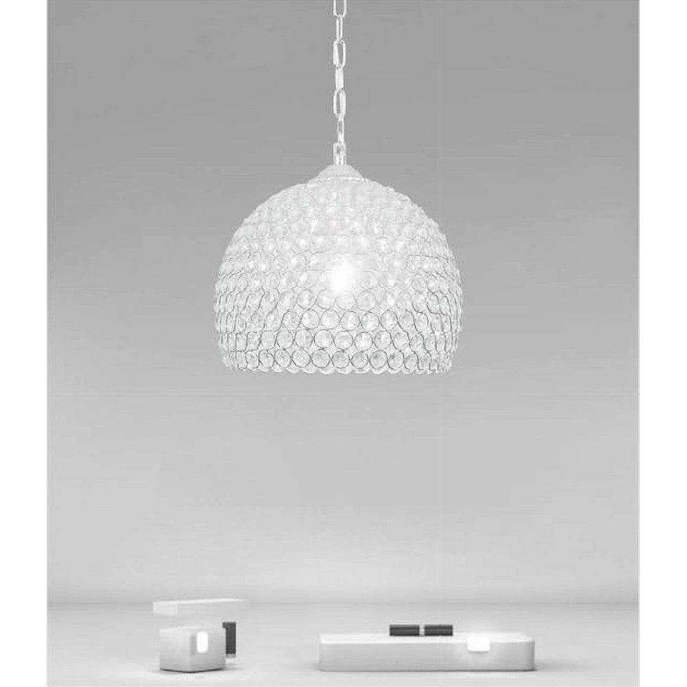 Trade Shop - Lampadario A Sospensione Semi Sfera Argento Cupola Cristalli Incastrati E27 32965 -