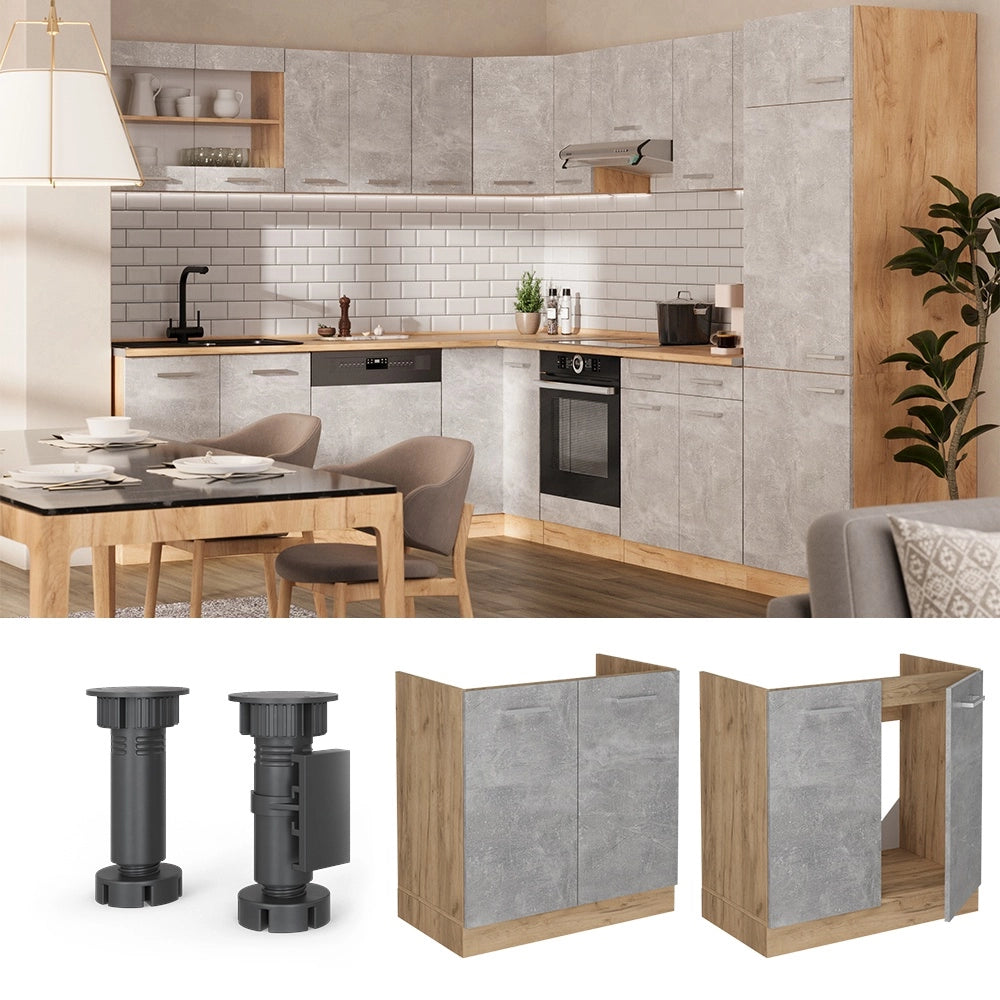 Mobile lavello cucina R-Line Calcestruzzo/Rovere dorato 80 cm senza piano di lavoro Vicco