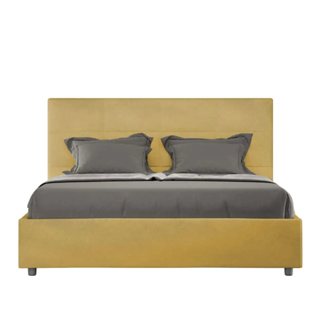 Letto matrimoniale senza rete imbottito 160x210 microfibra ocra Mika