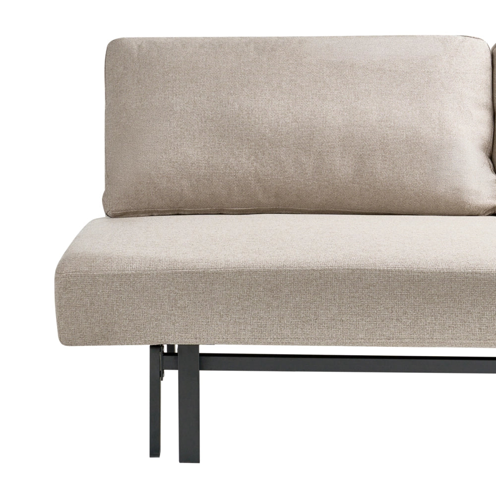 Divano letto beige Rivestimento in tessuto nero Gambe in ferro Funzione letto Cuscini dello schienale senza braccioli con fodere sfoderabili