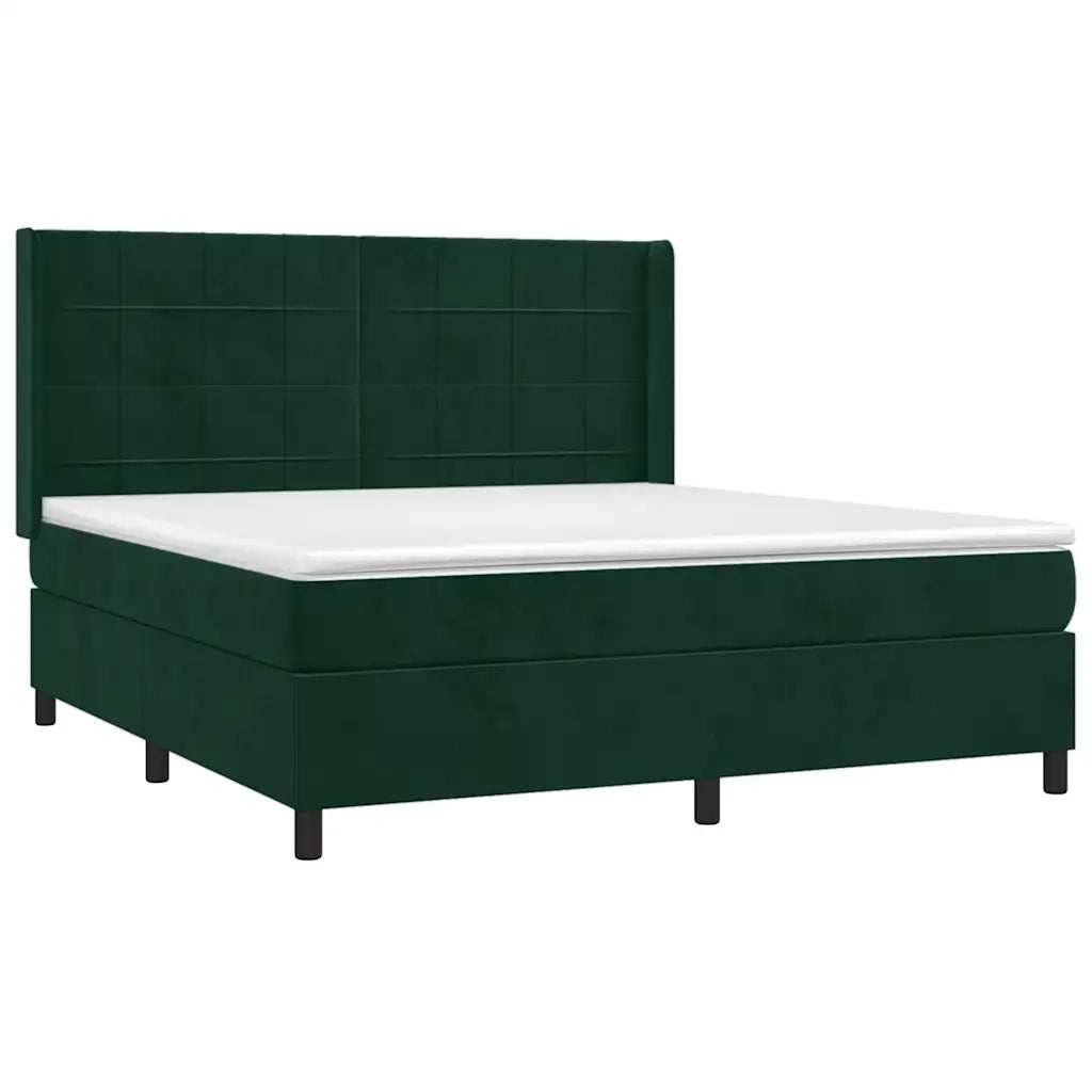 Letto a Molle con Materasso e LED Verde Scuro 160x200cm Velluto 3139574
