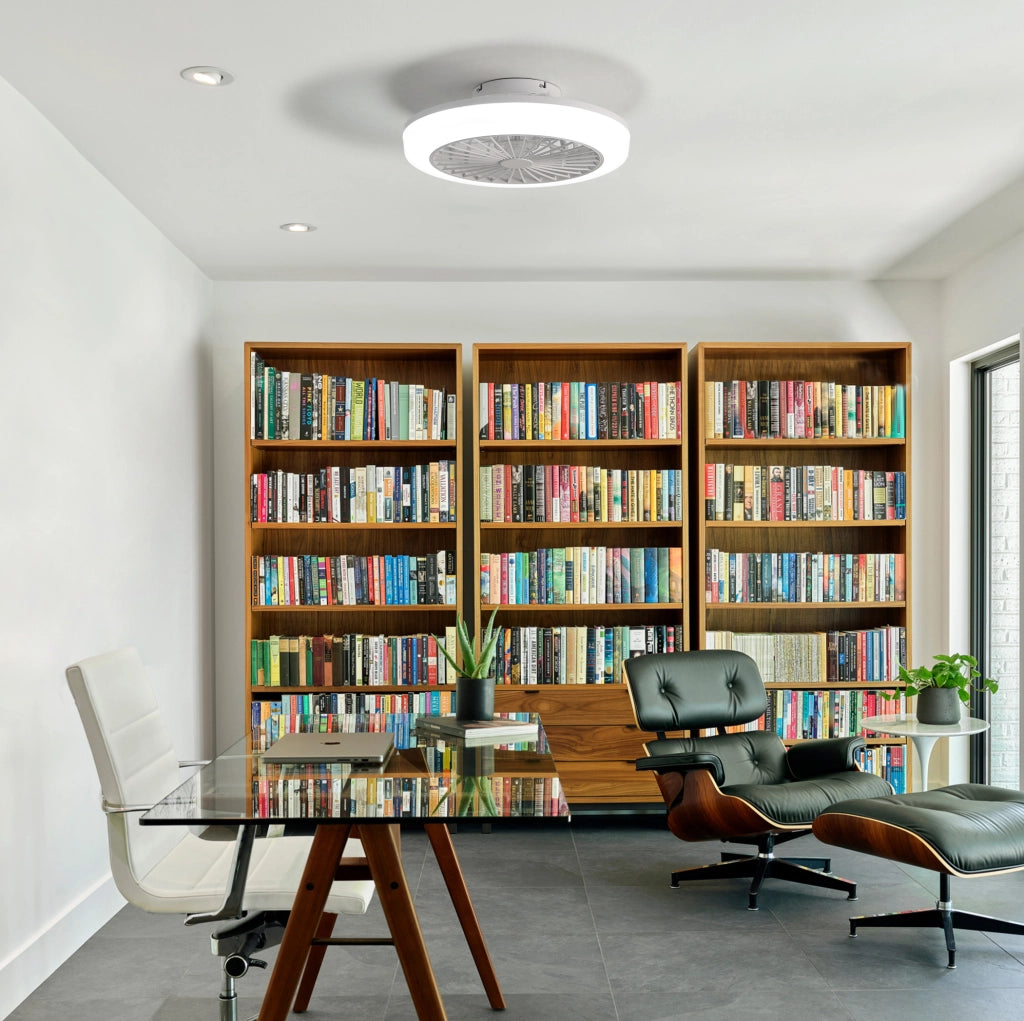 Ventilatore da soffitto senza pale 46 cm con luce a 3 colori e telecomando, motore DC reversibile, bianco
