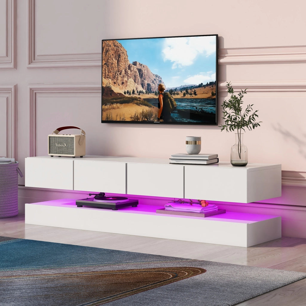 Mobile sospeso bianco con 4 cassetti; LED controllabile via app Bluetooth; MDF