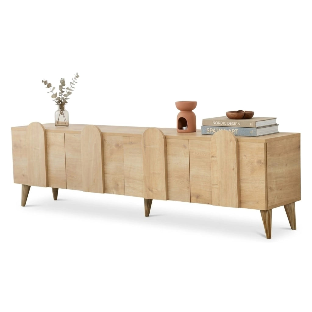 Scodosia, Mobile Porta tv 4 Vani, 180x35x50h cm Marrone Rovere Chiaro