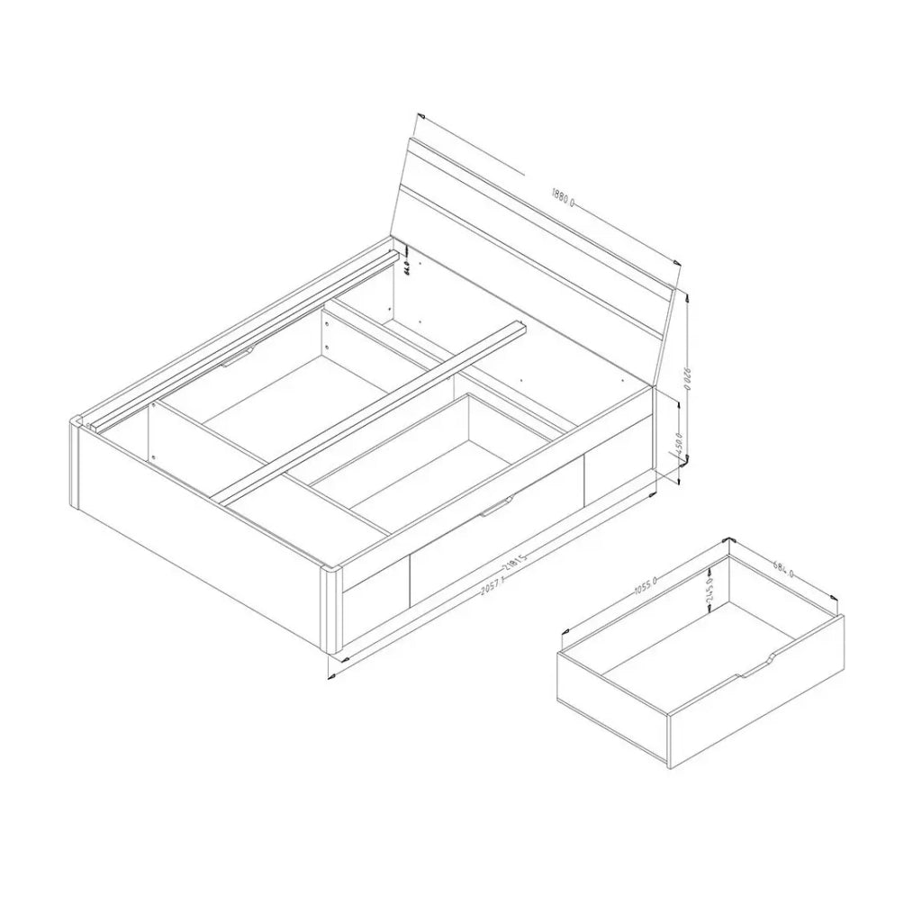 Letto matrimoniale 180x200 con cassetti integrati - Collezione EOS. Colore rovere chiaro e bianco