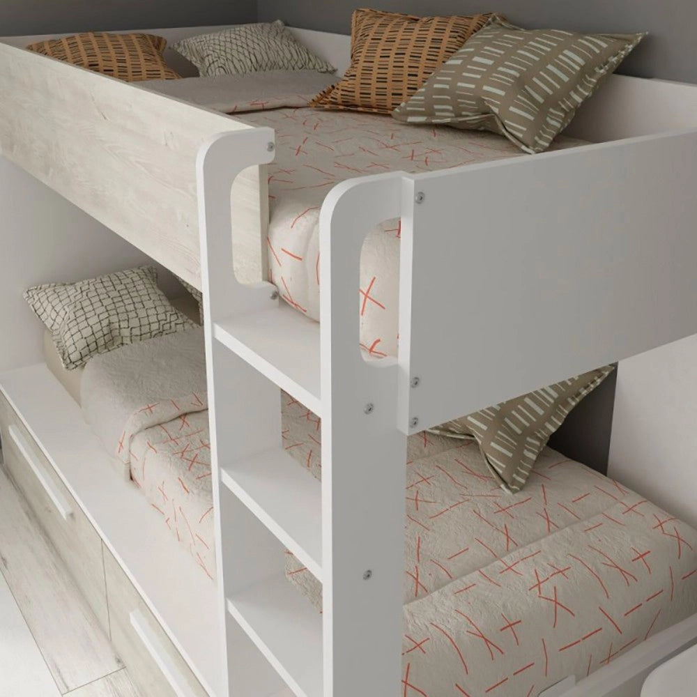 Letto a castello bianco consumato e bianco con cassettoni estraibili
