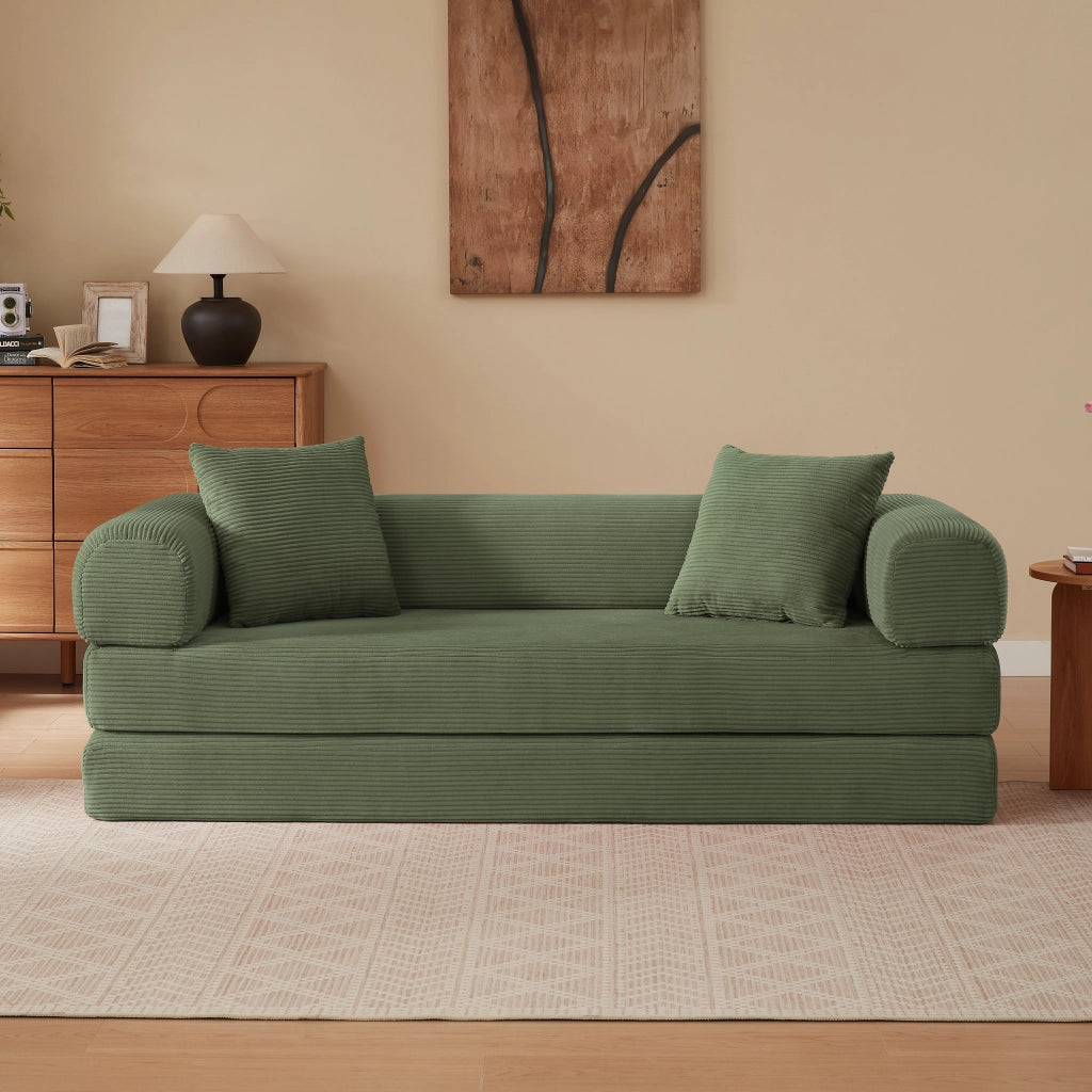 Divano letto modulare convertibile con imbottitura in schiuma e rivestimento in velluto verde 41 × 41 × 99 cm